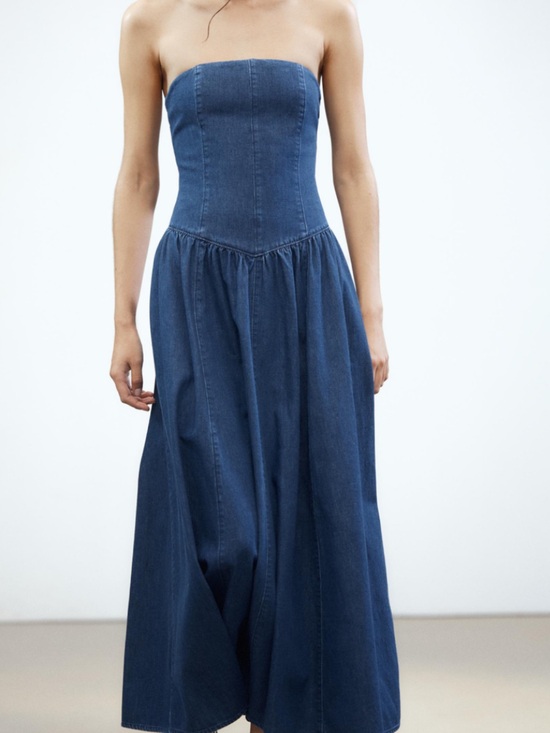 Active USA Dresses & Skirts - Active USA Strapless Denim Maxi Dress in Blue